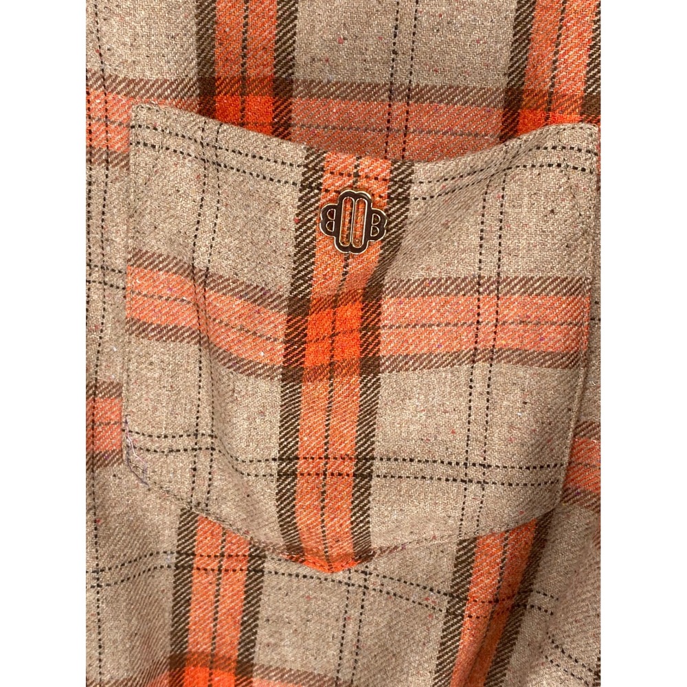 Maje Camel and Orange Plaid Crop Shirt MFPCM00357 Button Down Size 1 Small - Picture 6 of 11
